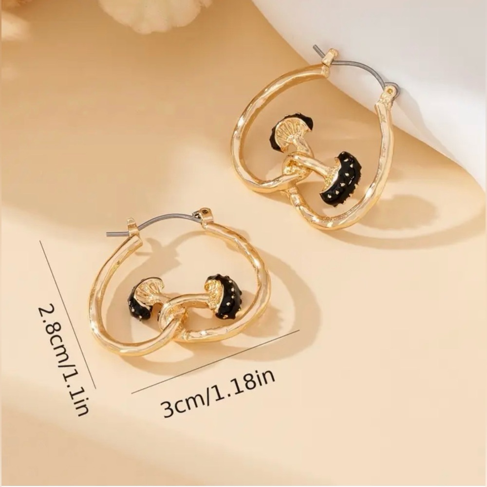 Mushroom Bohemian Hoop Earrings New - Picture 2 of 3